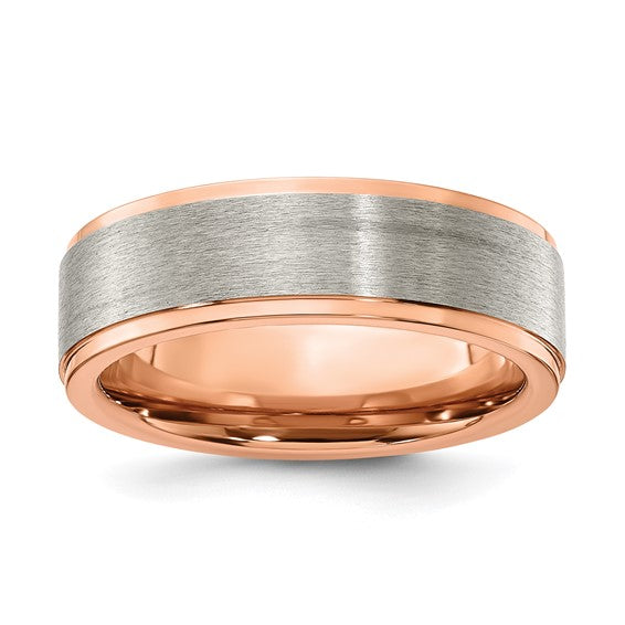 Titanium Brushed and Polished Rose IP-plated 7mm Band- Size 9