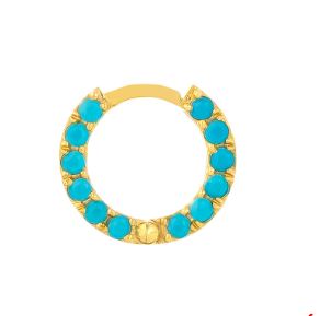 1- 14K yellow gold hoop earring with turquoise stones
