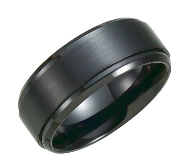 Black Titanium 9 mm Ridged Band Size 12