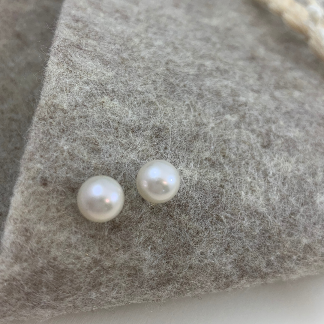 Sterling Silver Rhodium Plated 6-7mm Freshwater Cultured Pearl Stud Earrings