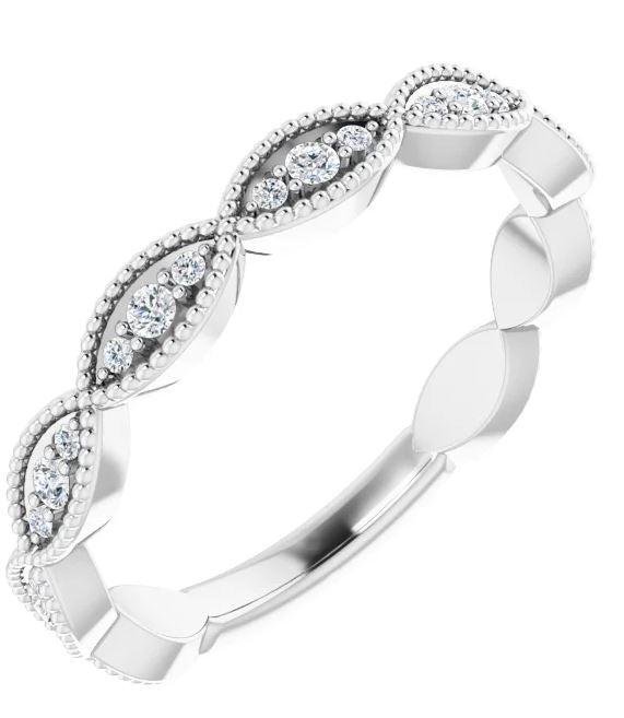14k White gold Diamond Milgrain Band