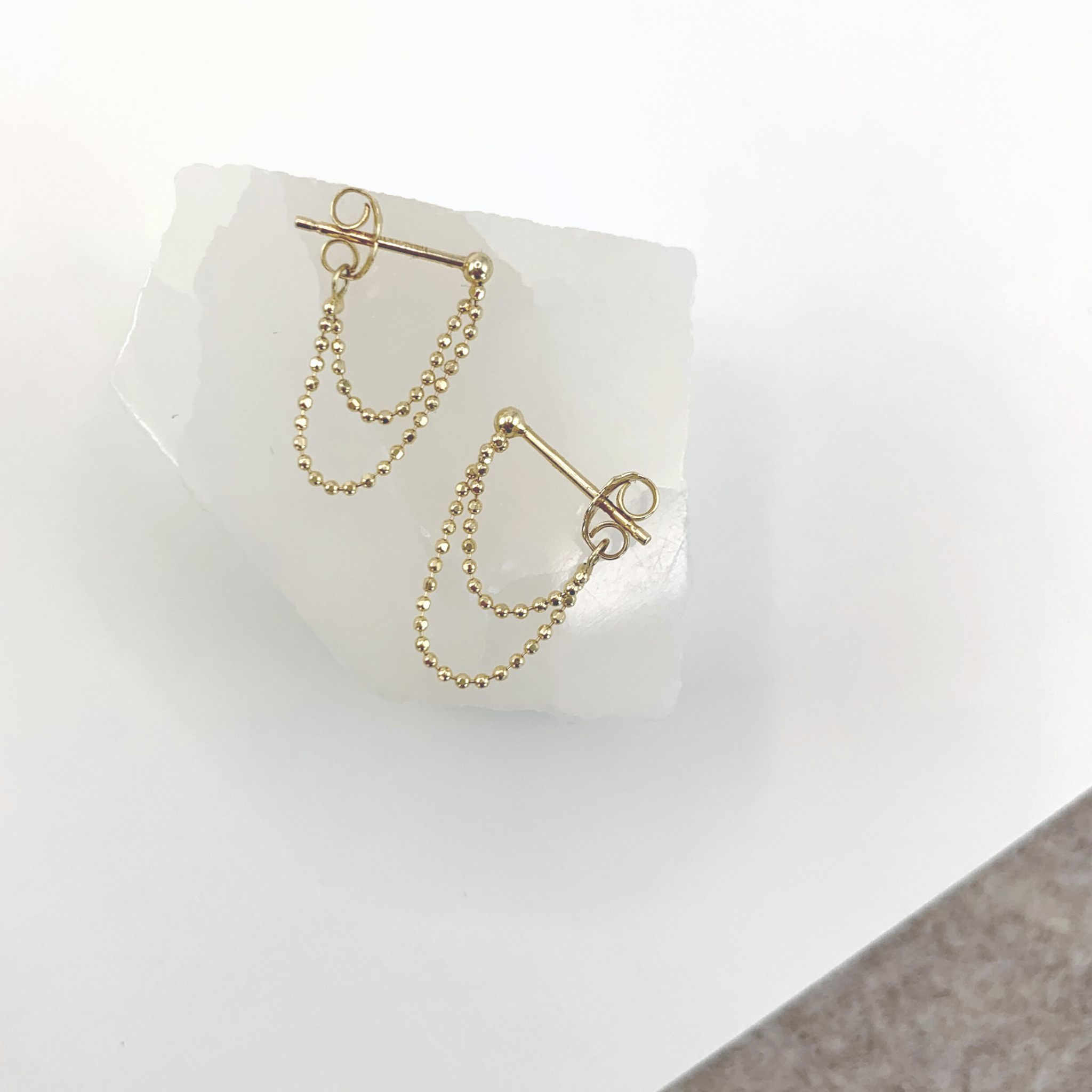 Yellow Gold Bead Chain Earrings