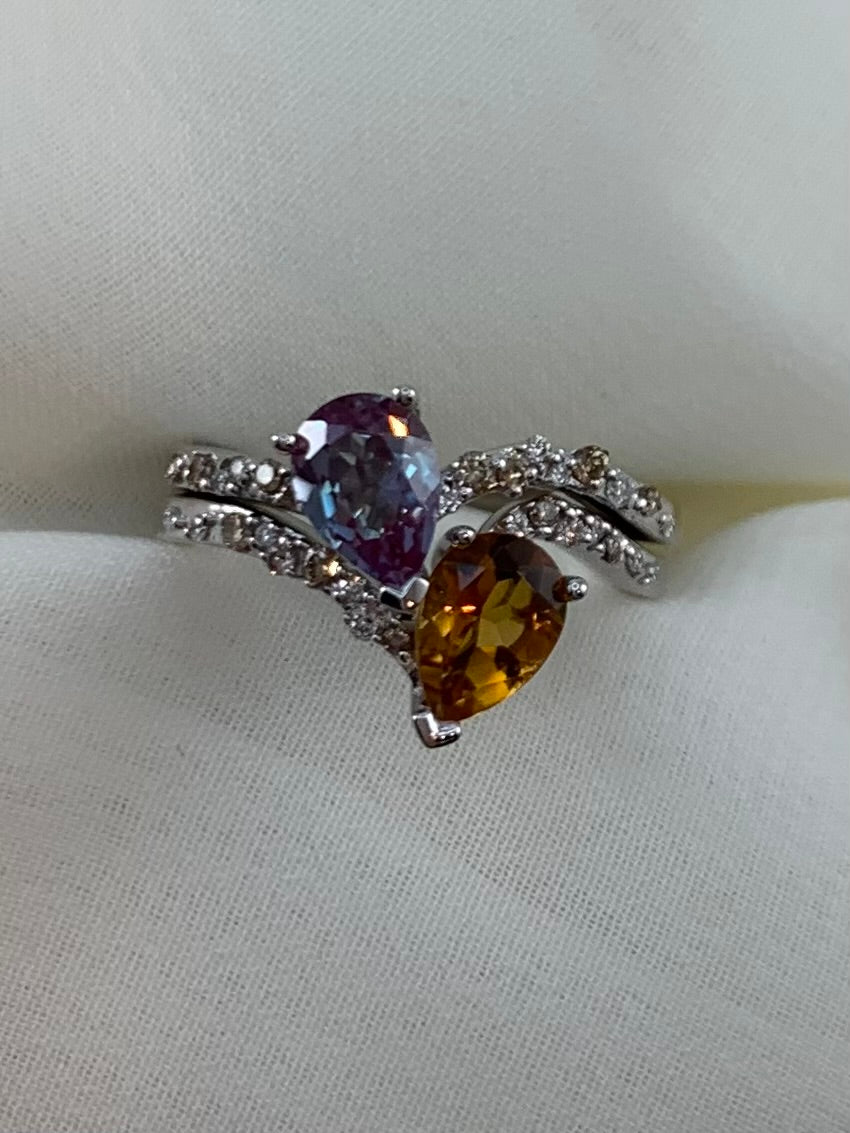 Custom 14k White Alexandrite & Citrine Wedding Set