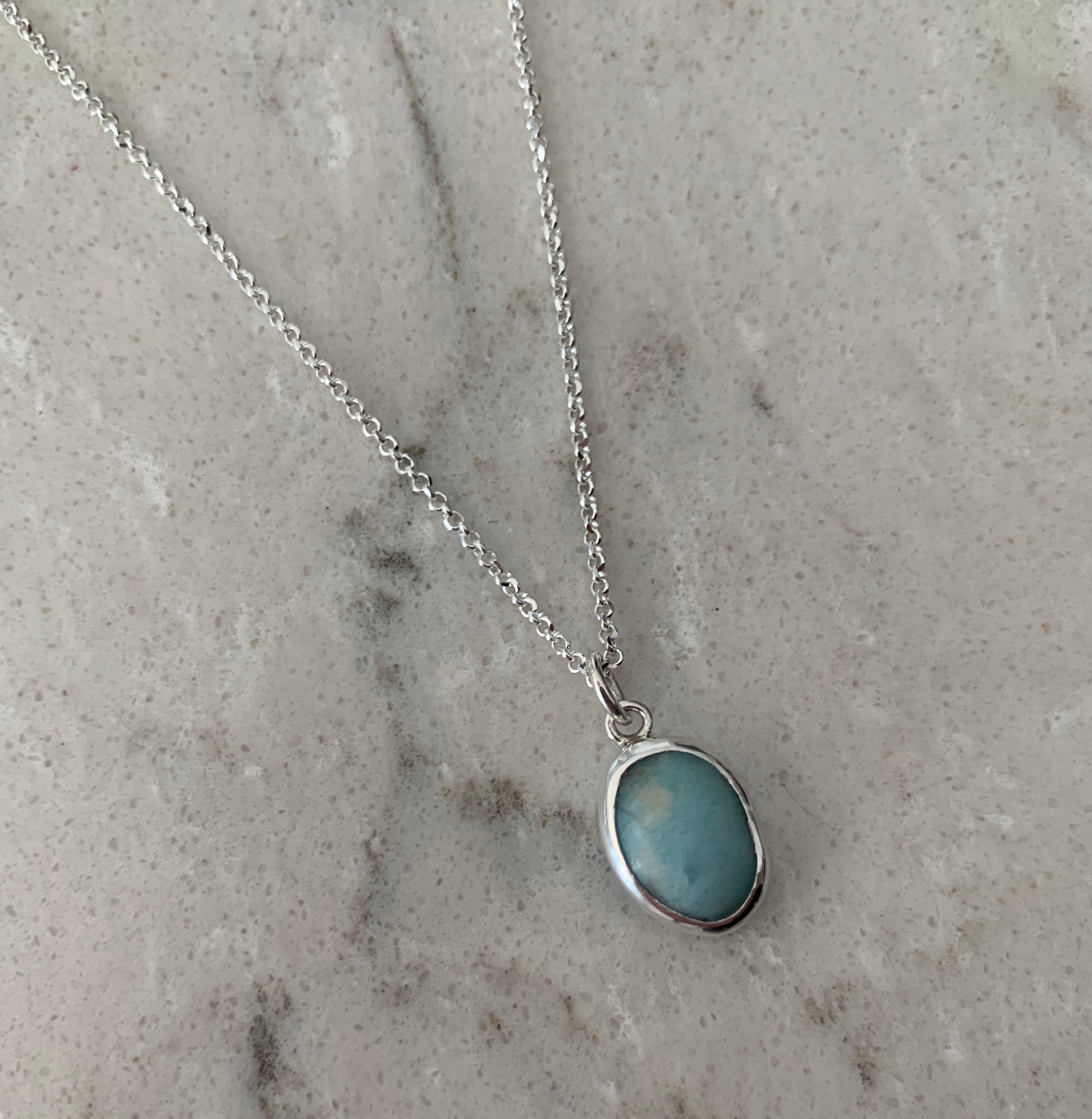 Sterling Silver Bezel Set Larimar Necklace