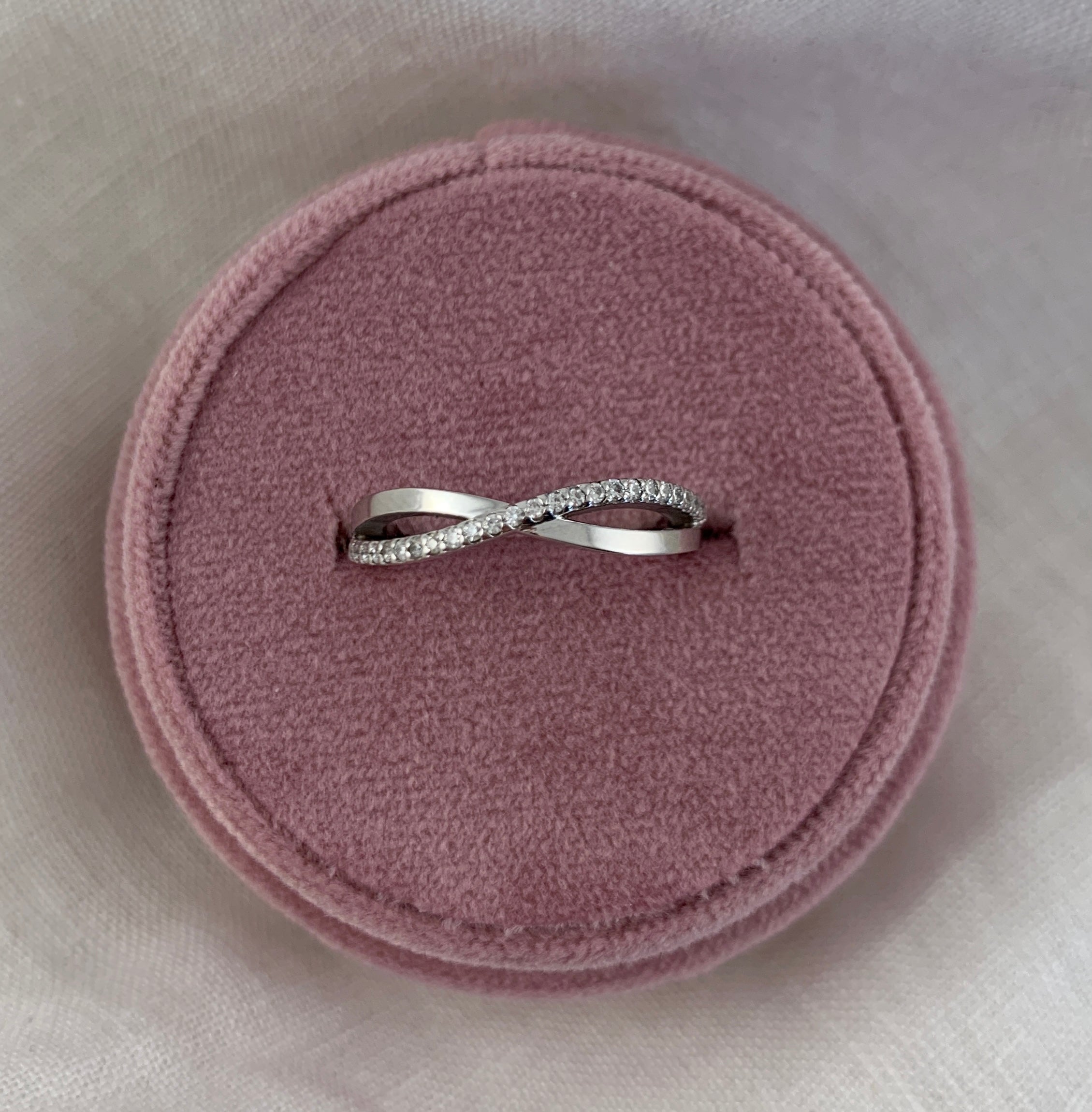 Ladies 14k White Gold Criss Cross Style Moissanite Wedding Band