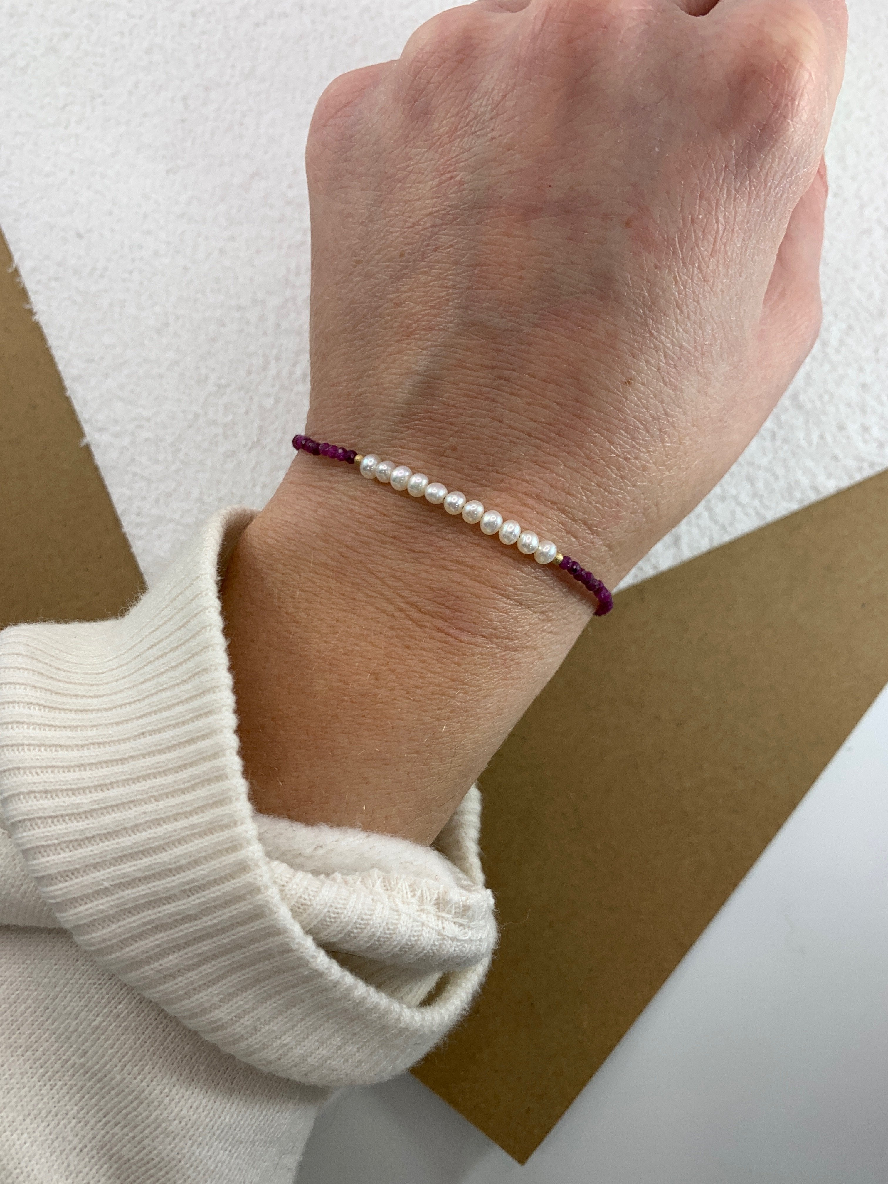 Katie's Ruby and Pearl Beaded Bracelet