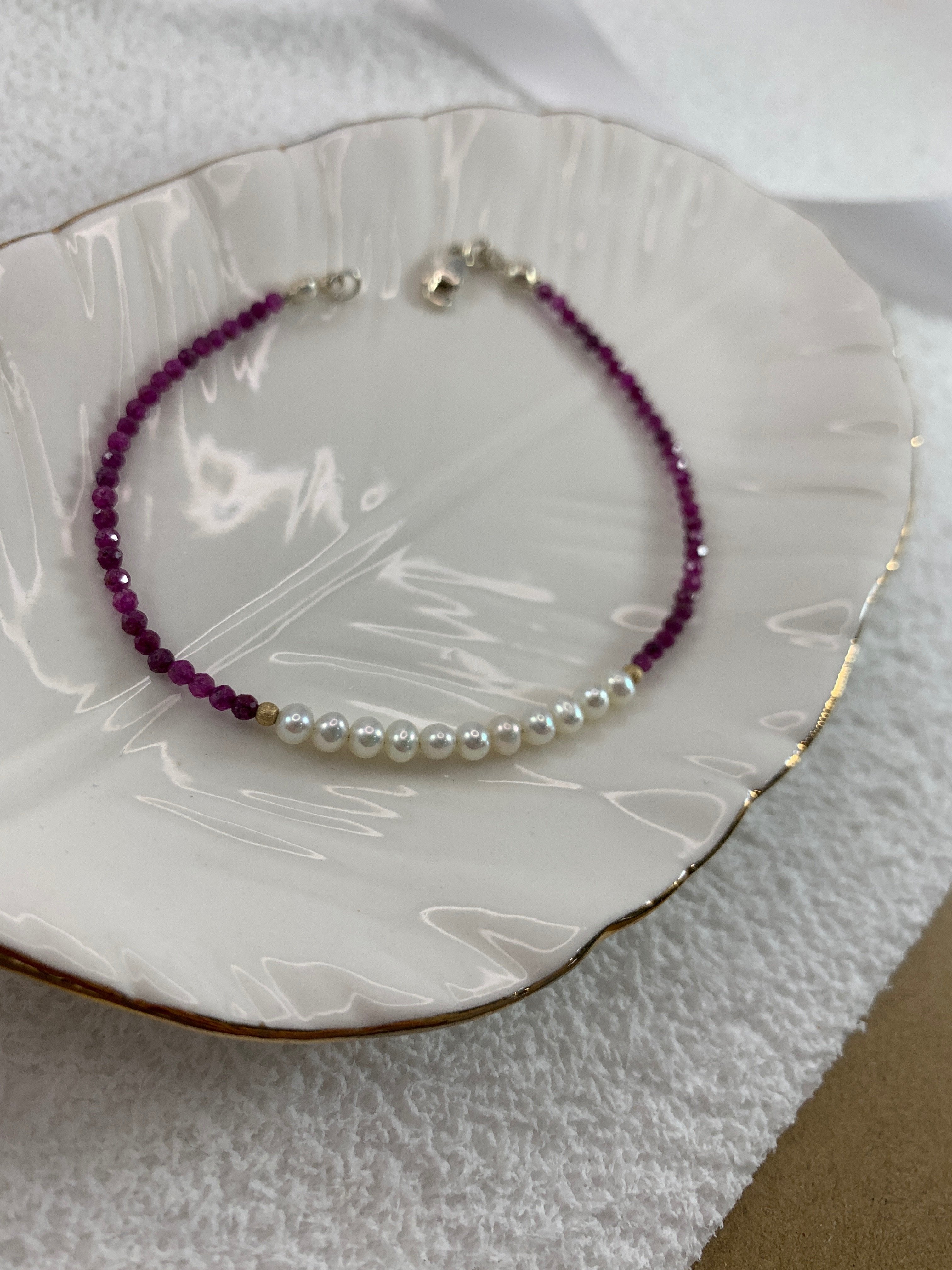 Katie's Ruby and Pearl Beaded Bracelet