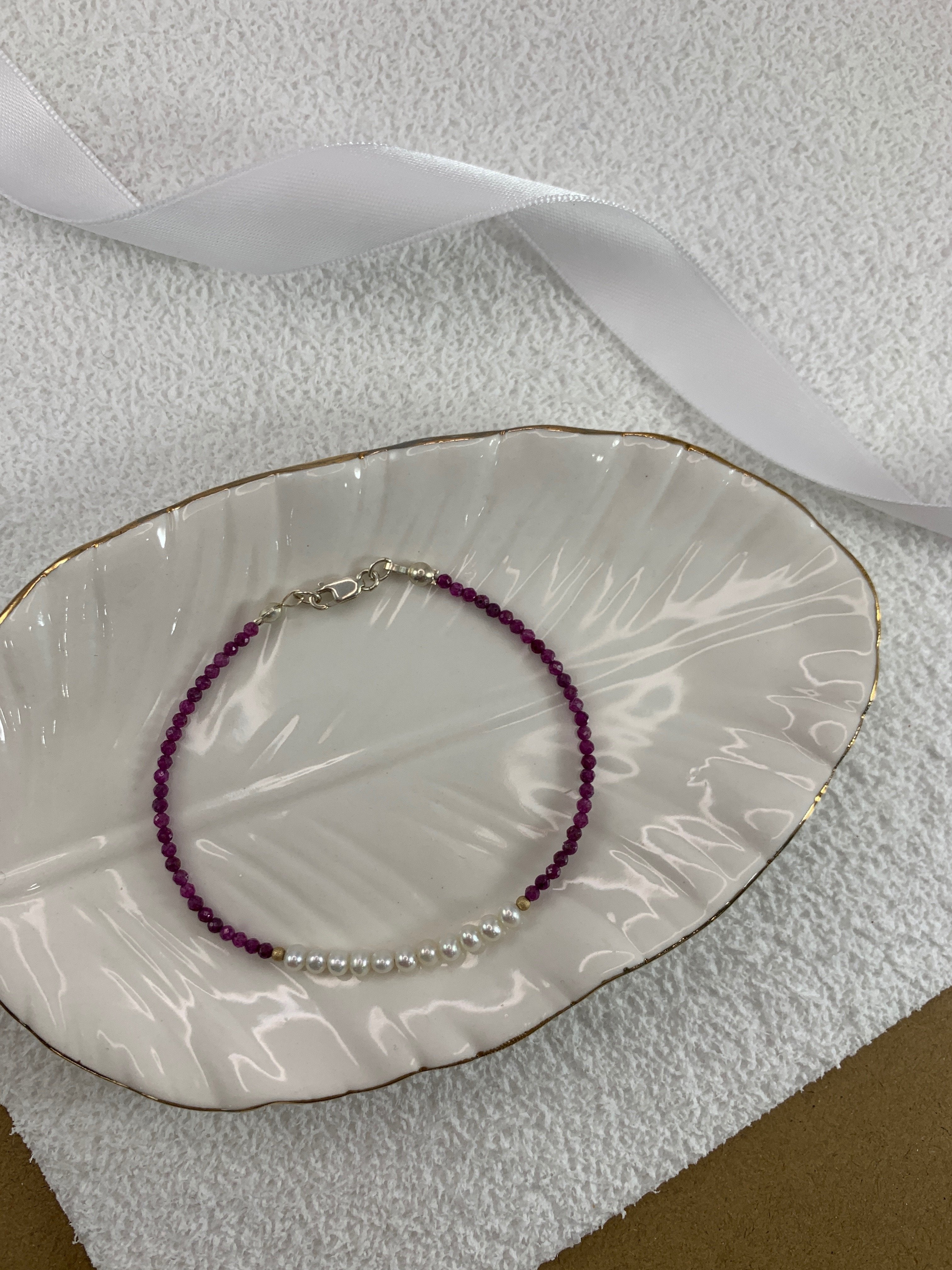 Katie's Ruby and Pearl Beaded Bracelet