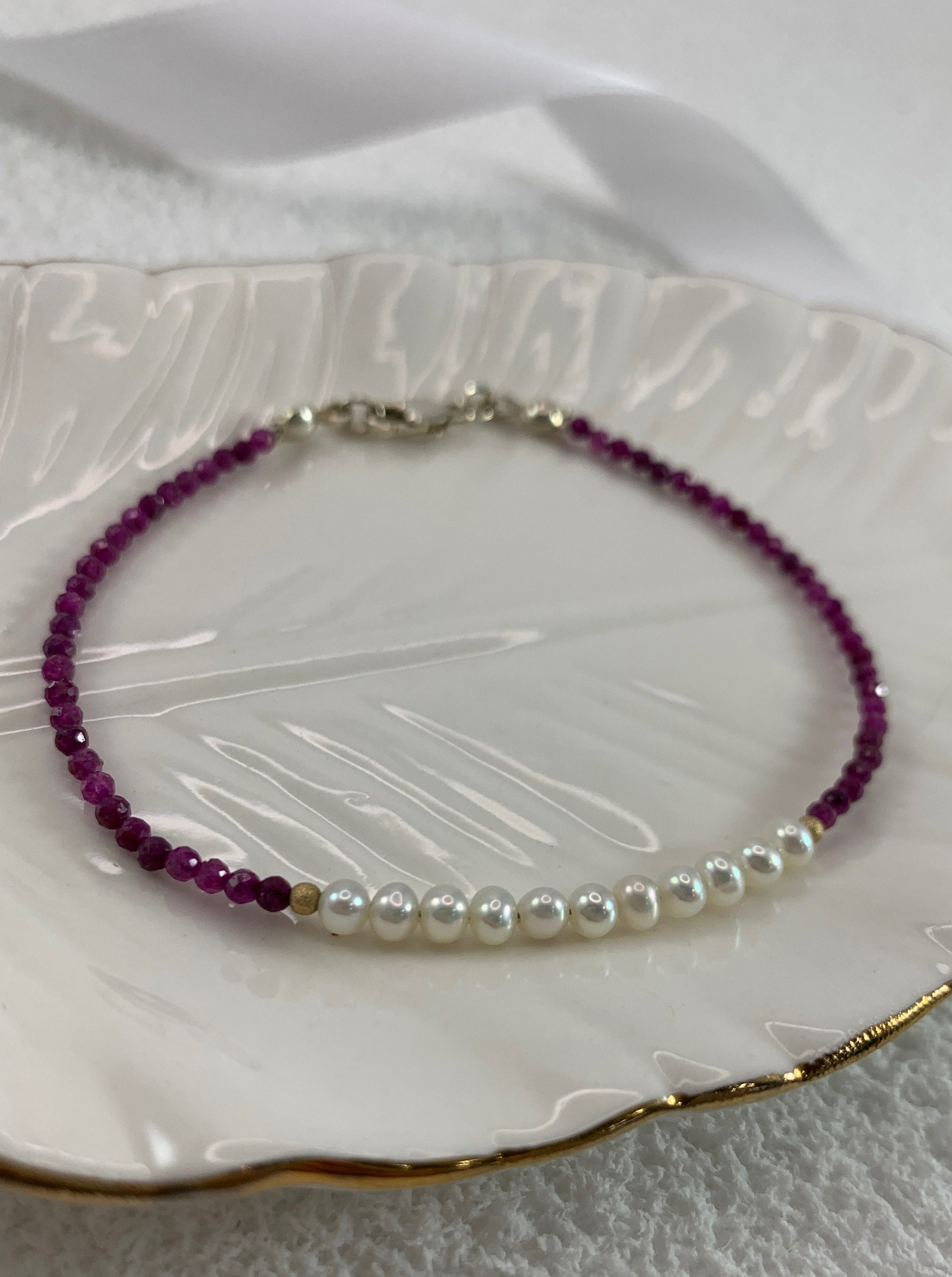 Katie's Ruby and Pearl Beaded Bracelet