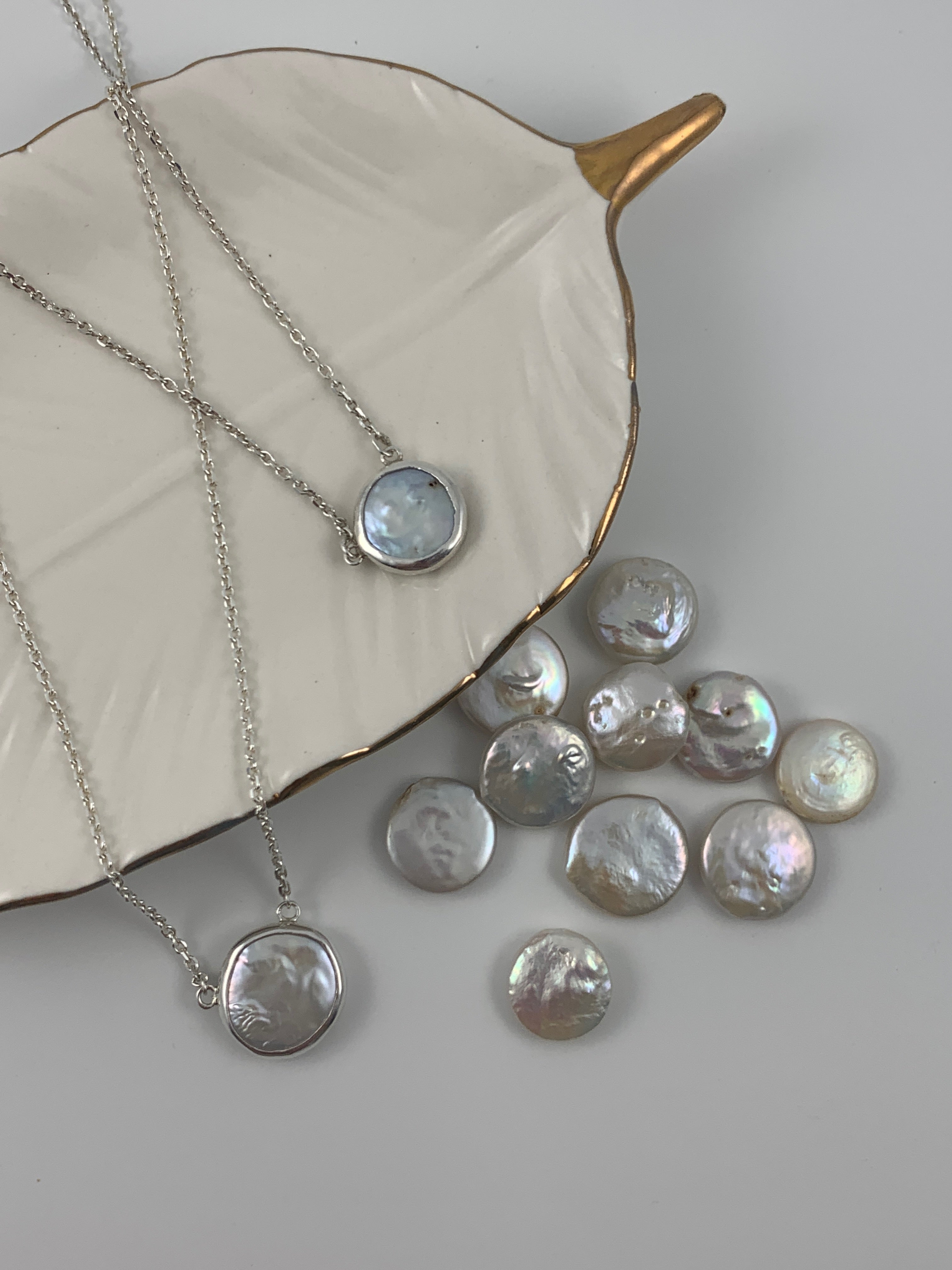 Sterling Silver Coin Pearl Necklace