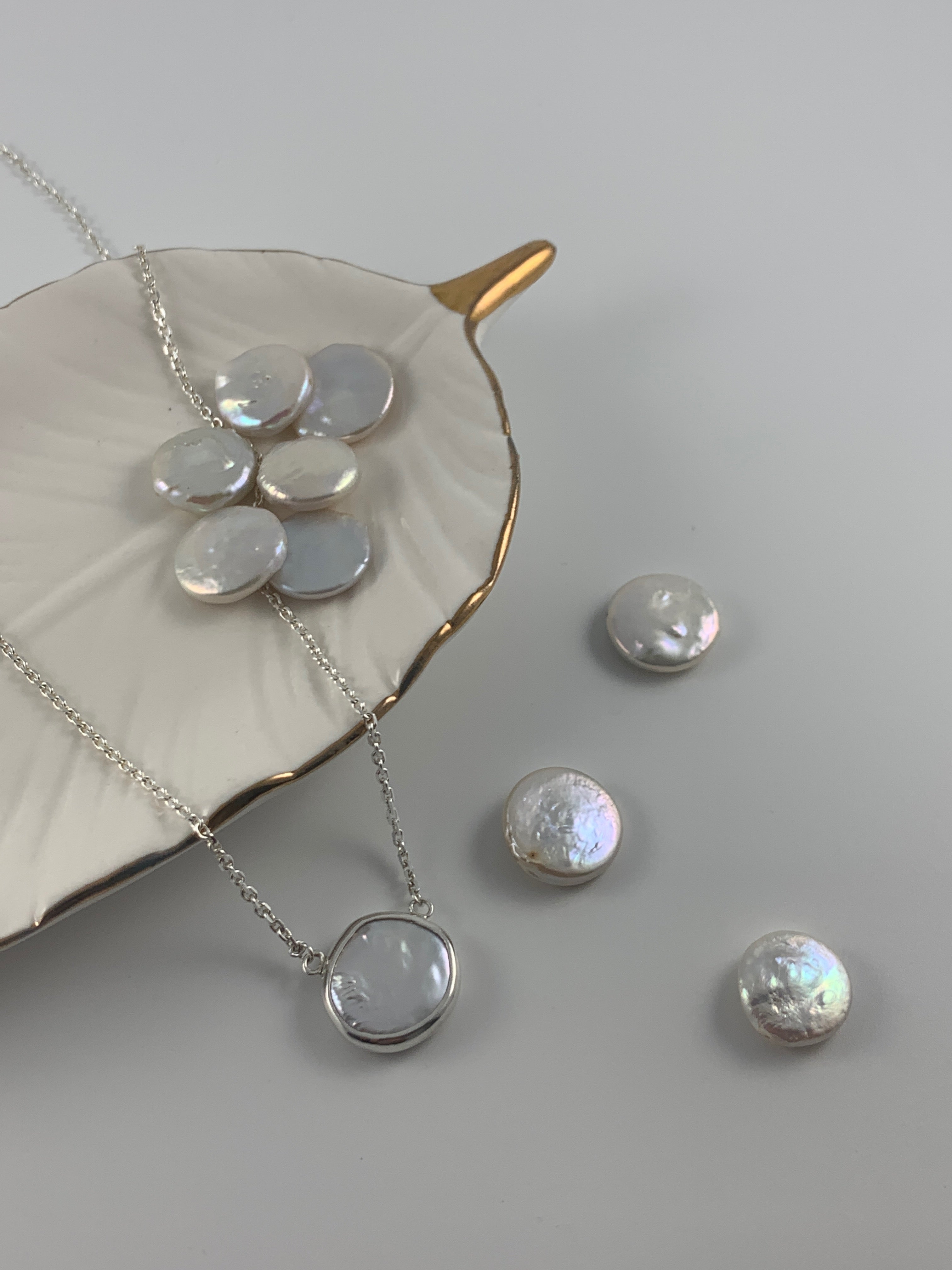 Sterling Silver Coin Pearl Necklace
