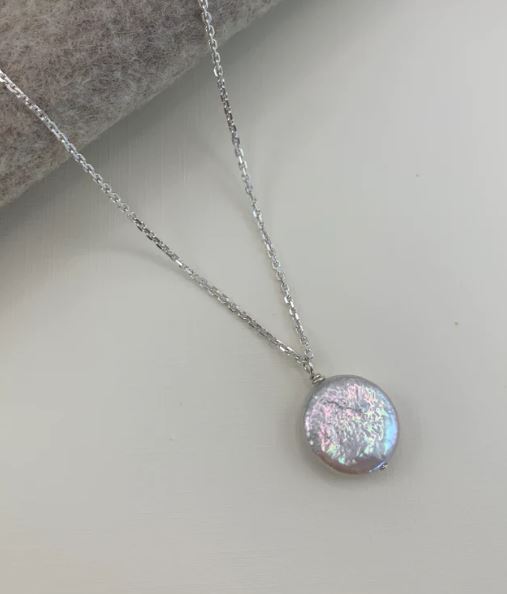 14" Sterling Silver Coin Pearl Pendant *bulk price*