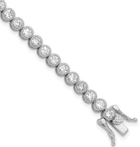 Sterling Silver Rhodium-plated 4mm Round CZ 7.5in Tennis Bracelet