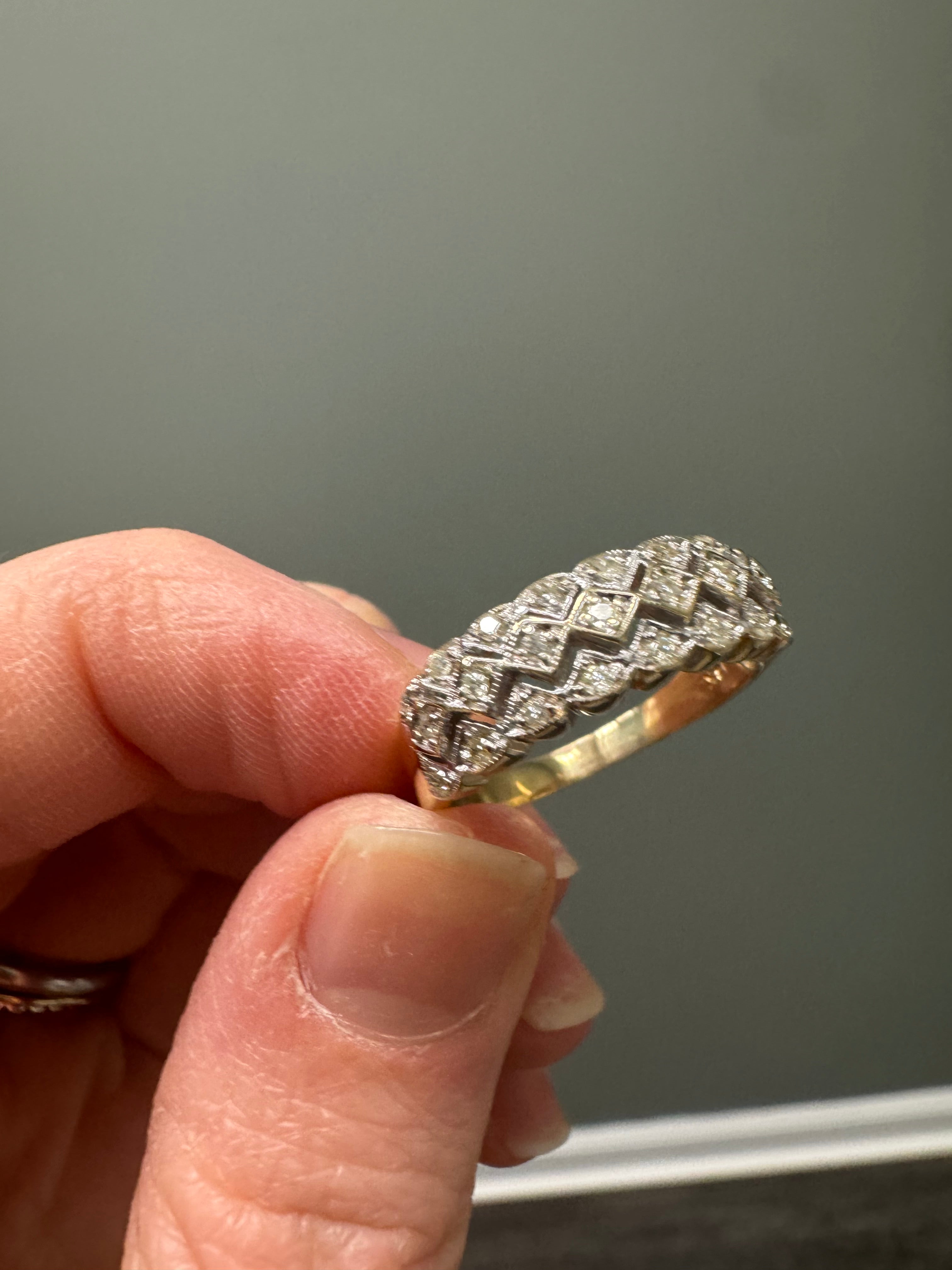 Repair: Weld Shank on ladies 14k yellow gold 3 row diamond band