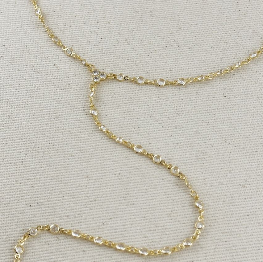 18k Gold Filled Round Bezel CZ Lariat Necklace