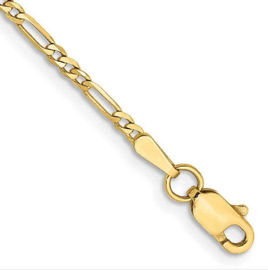 10k yellow gold 1.75mm wide figaro chain- Life in Gold