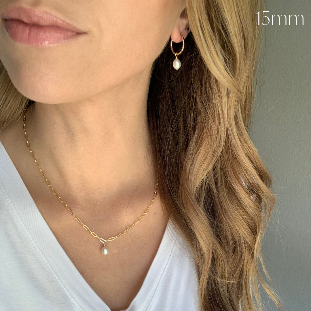 10k yellow gold pearl hoops