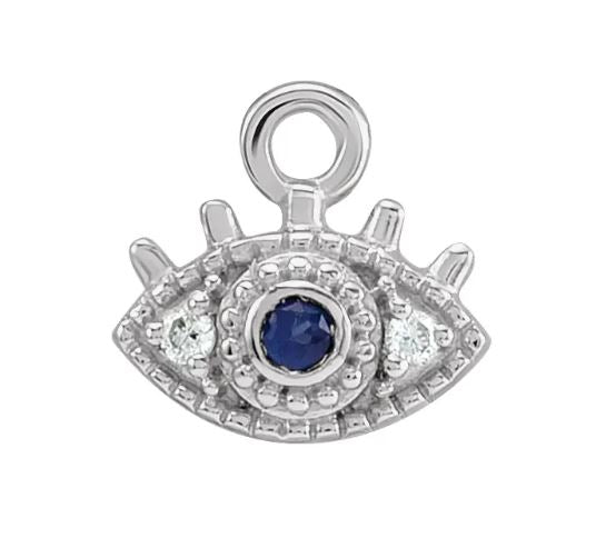 14K White Petite Pavé™ Natural Blue Sapphire & .01 CTW Natural Diamond Evil Eye Dangle (Copy)