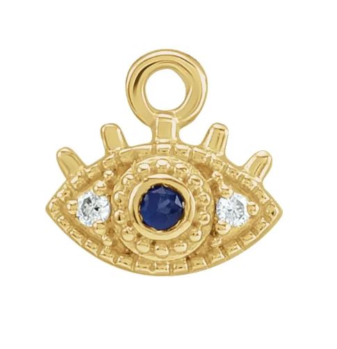 14K Yellow Petite Pavé™ Natural Blue Sapphire & .01 CTW Natural Diamond Evil Eye Dangle