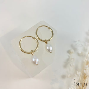 10k yellow gold pearl hoops