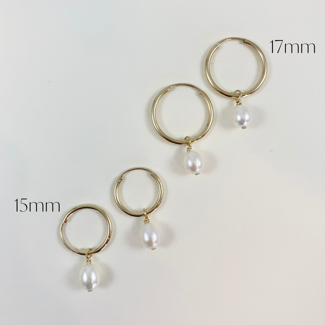 10k yellow gold pearl hoops