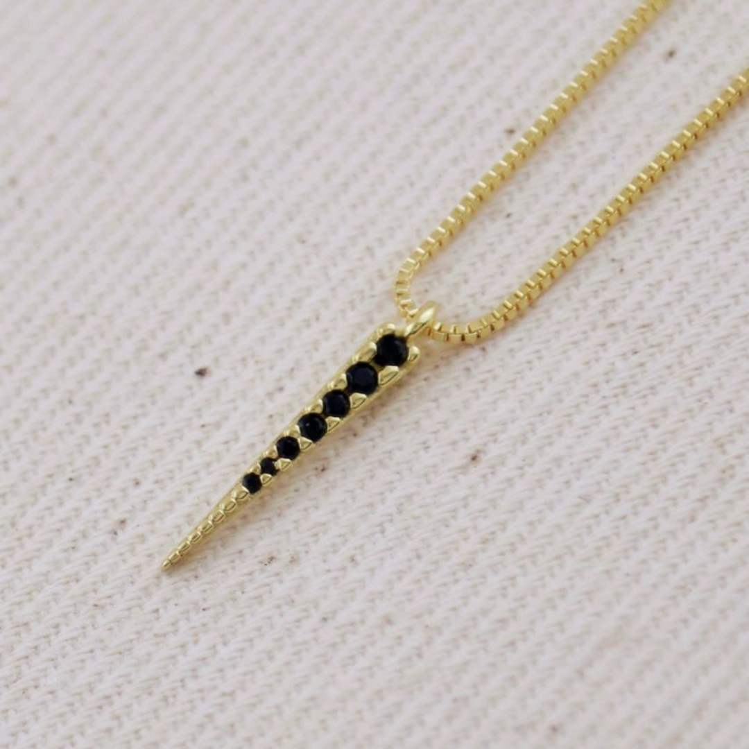 18k yellow gold filled black cz spear necklace