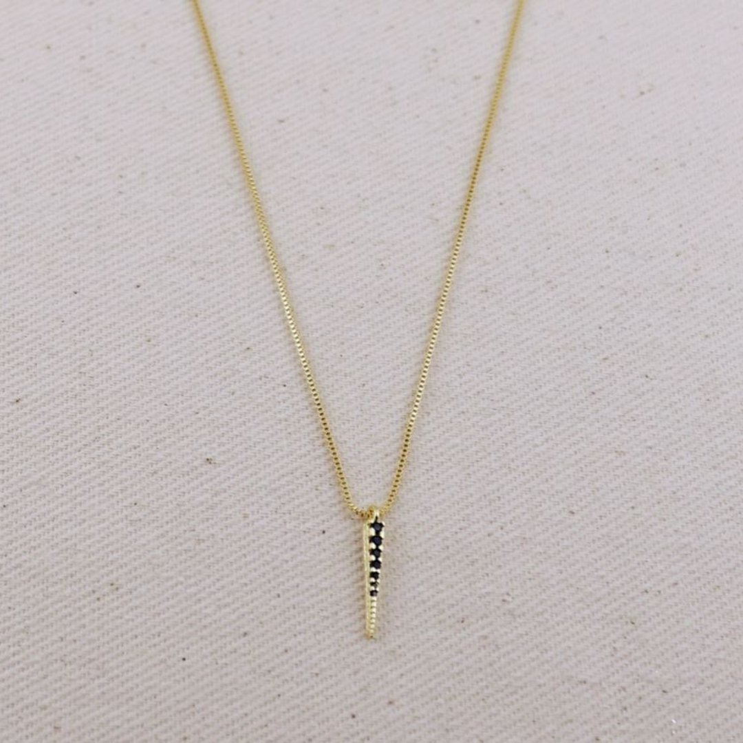 18k yellow gold filled black cz spear necklace