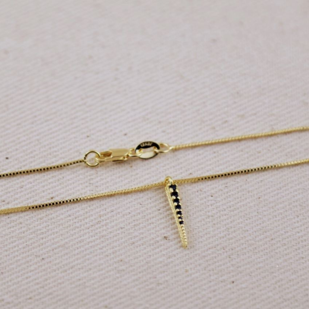 18k yellow gold filled black cz spear necklace
