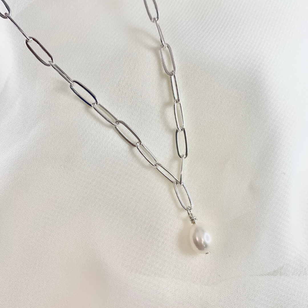 Pearl Pendant on Sterling Silver Paperclip Chain