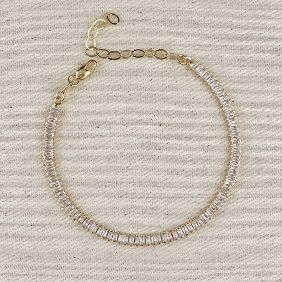 18k yellow gold filled baguette cz tennis bracelet