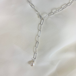 Adjustable Length Pearl Lariat Necklace in Sterling Silver