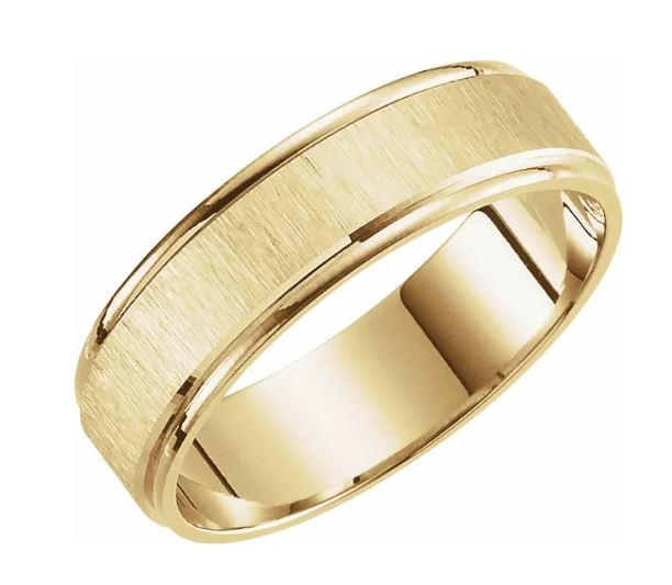 1st pymt.: $900. Remaining balance: $864.74+tax= $931.76. --10k yellow gold 6mm comfort-fit flat band with vertical stone finish. Size 10.5.