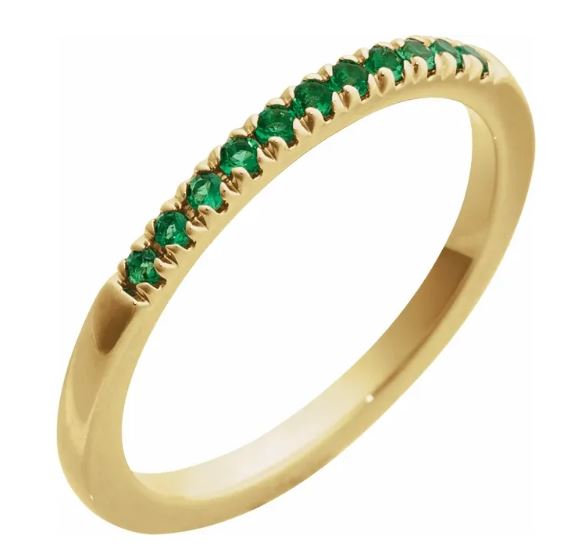 14k yellow gold lab grown emerald band totaling 1/6 carat