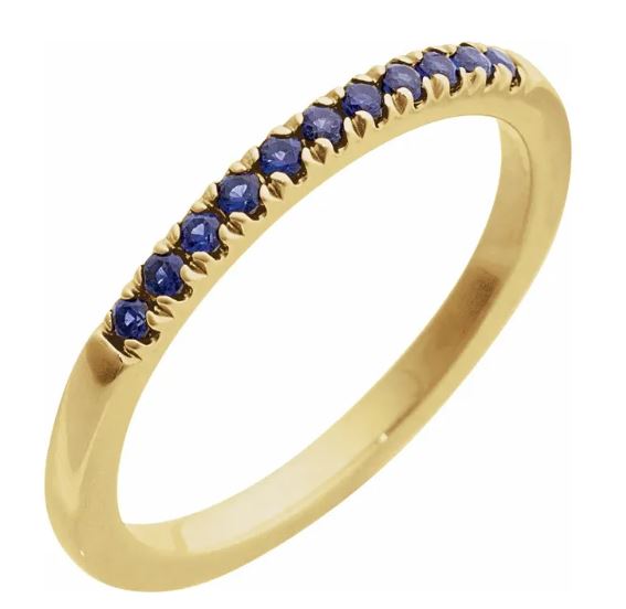 14k yellow gold lab grown sapphire band totaling 1/5 carat