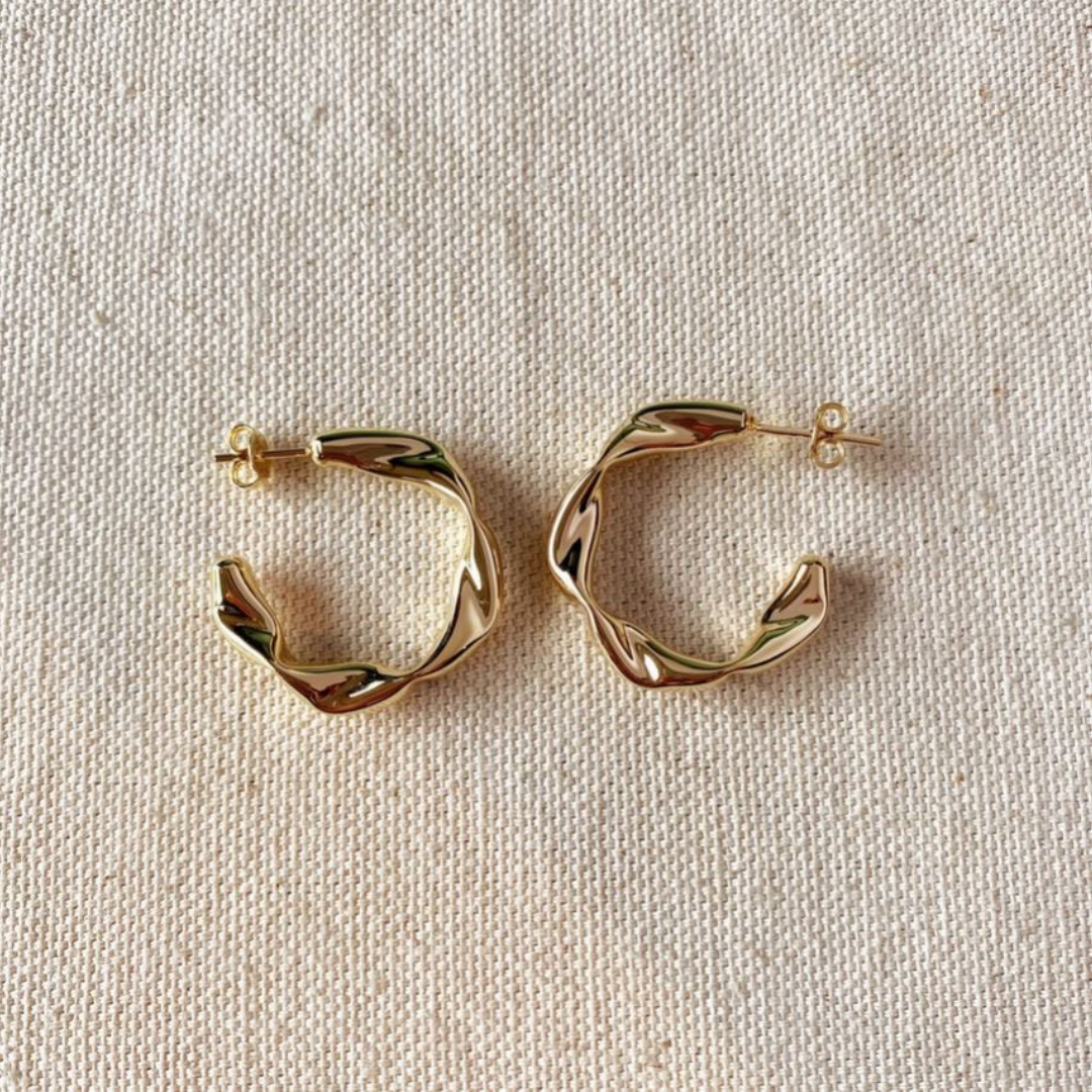 18k yellow gold filled medium size crimped hoop