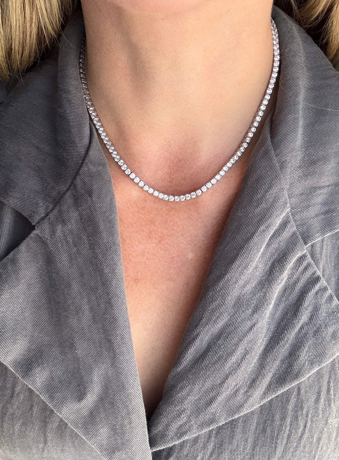 CZ tennis necklace - rhodium-plated sterling silver