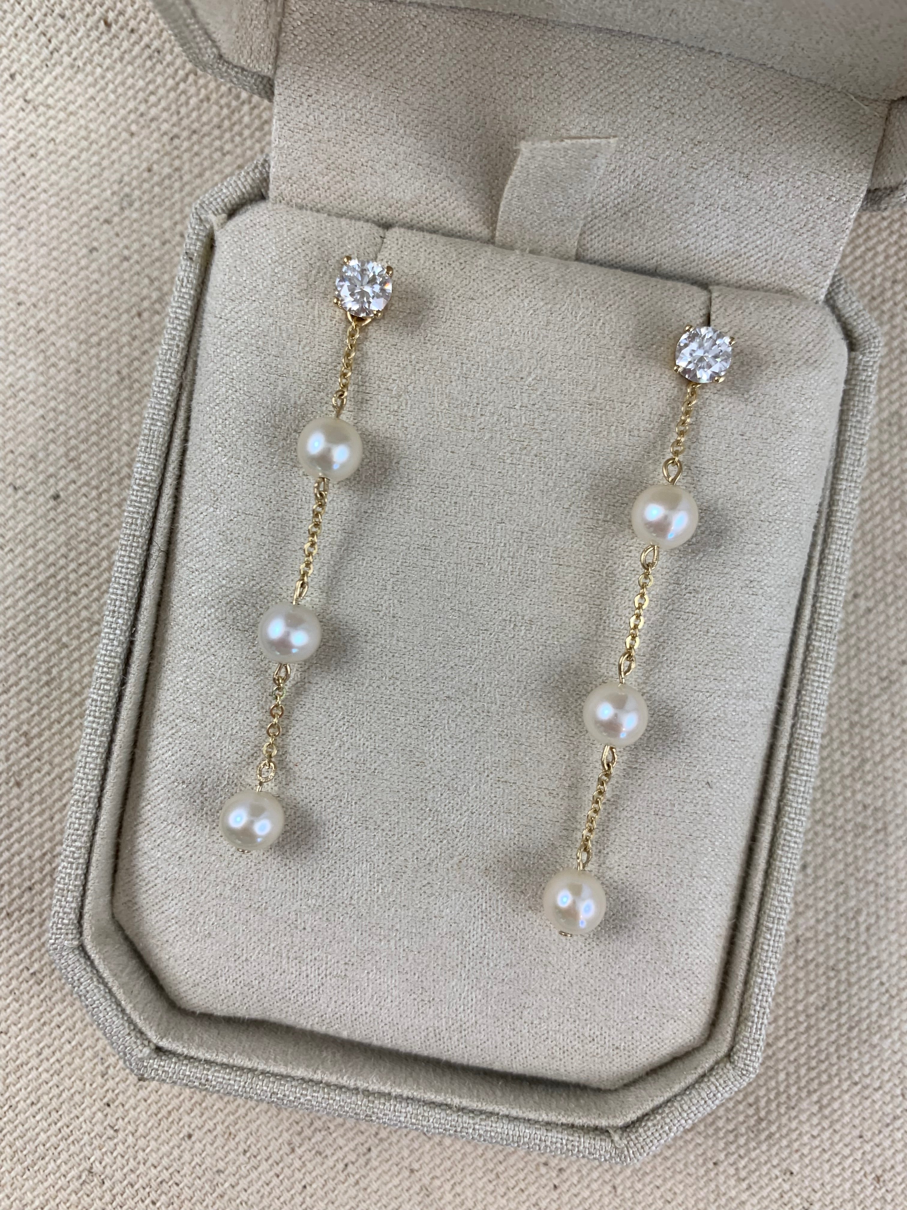 Yellow gold filled pearl dangles