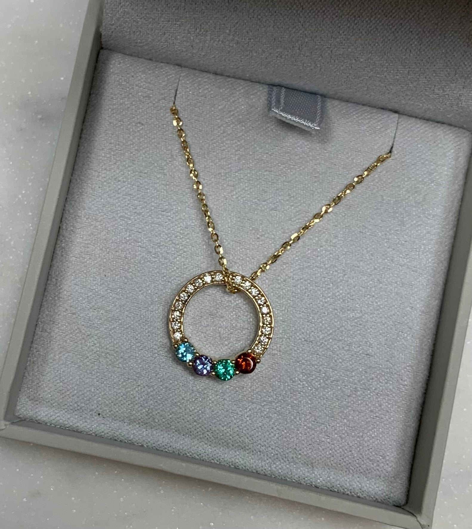 14K Yellow 4-Stone Mother's Necklace with Diamonds