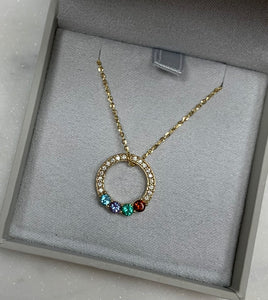 14K Yellow 4-Stone Mother's Necklace with Diamonds