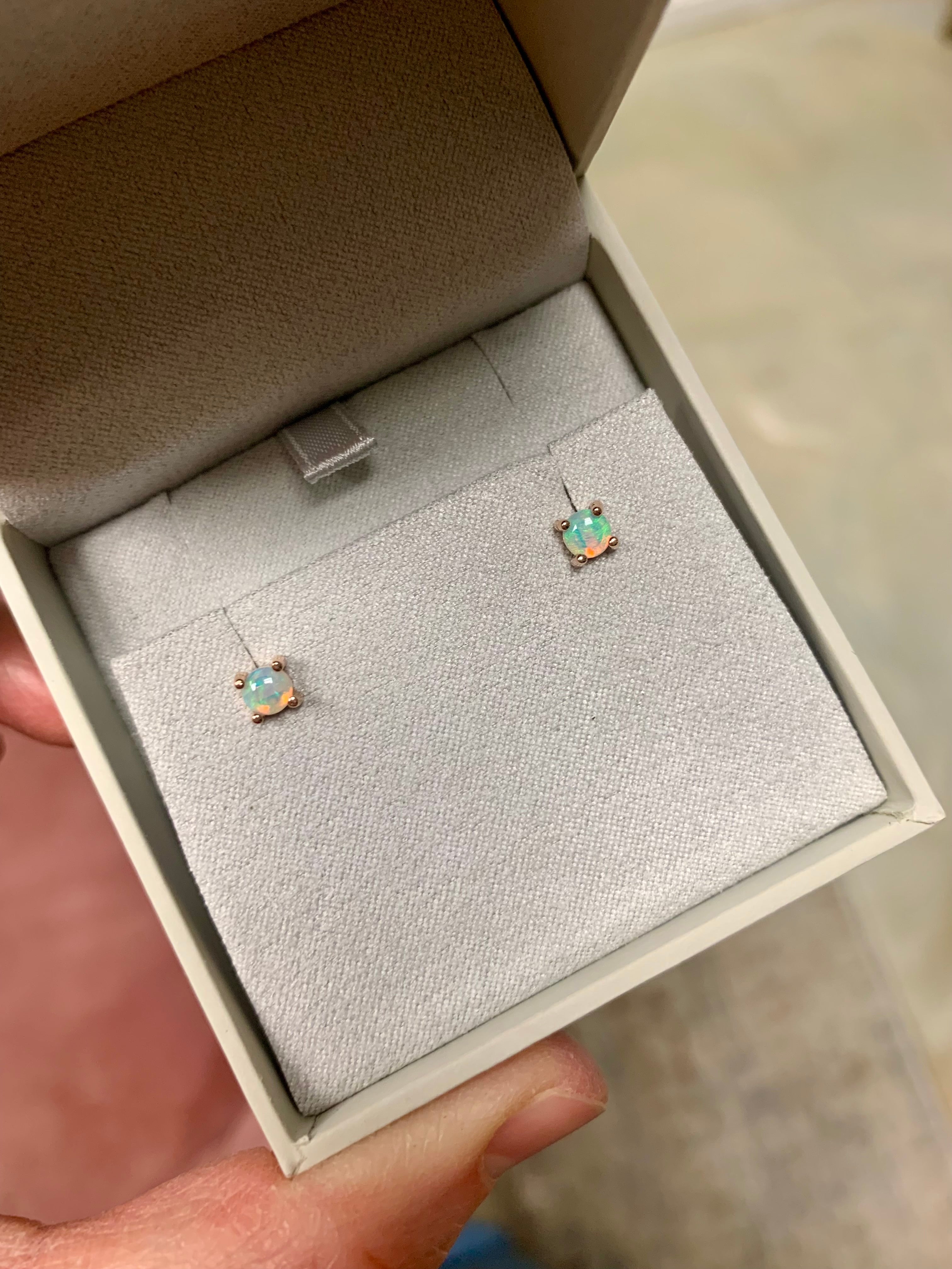 14k rose gold, 4mm opal stud earrings