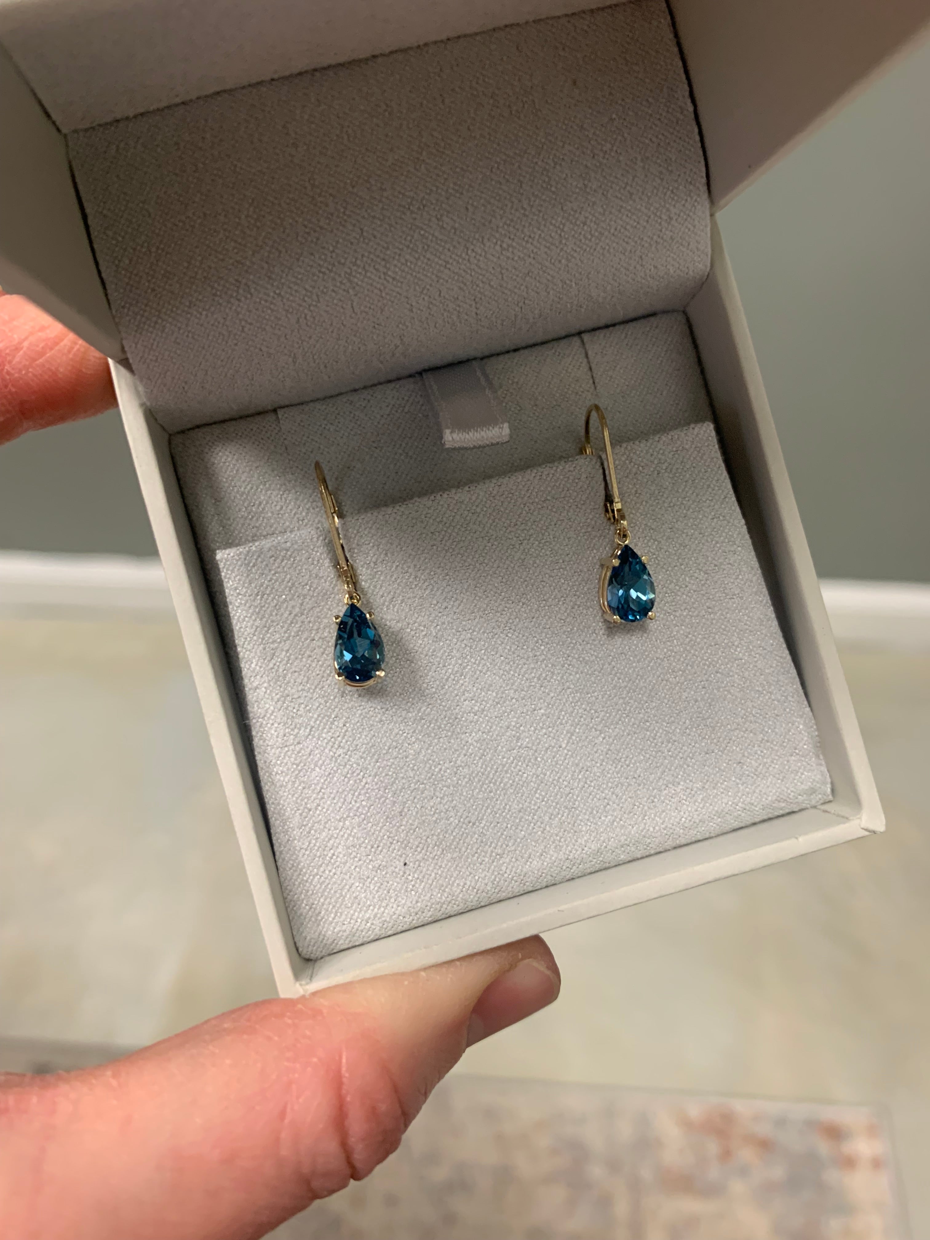 14k yellow gold London Blue Topaz Dangle Earrings