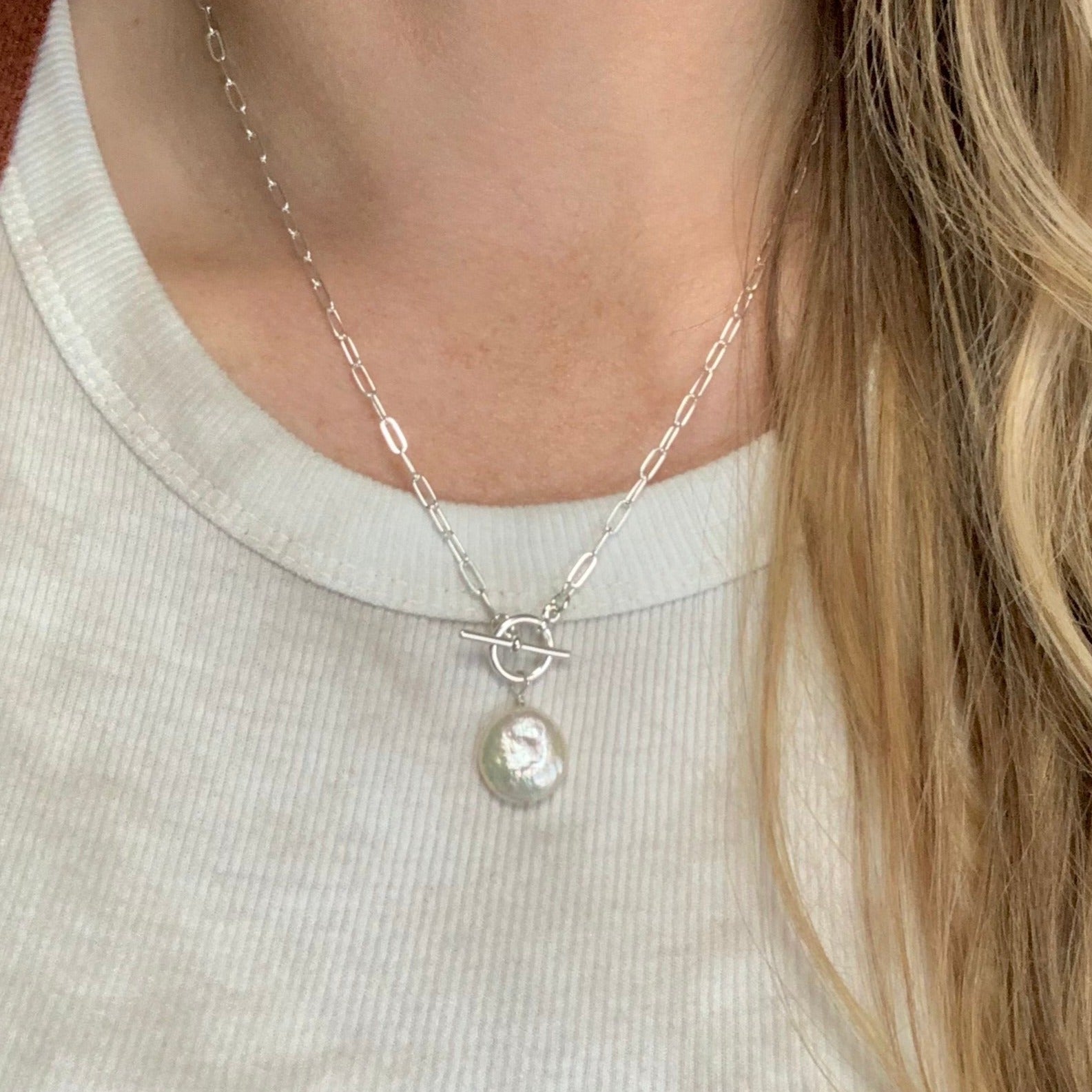 coin pearl toggle necklace