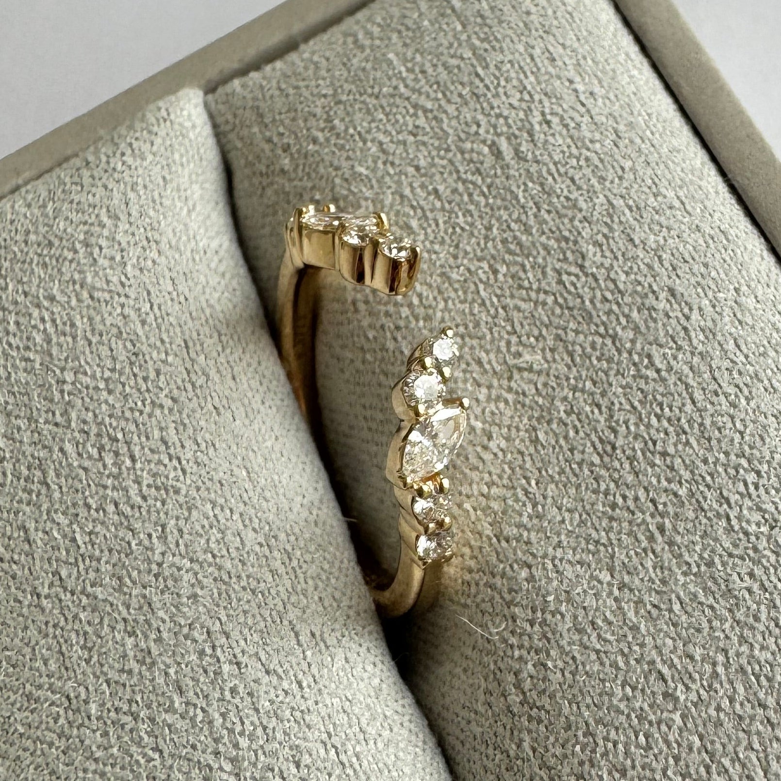 14k yellow gold lab grown diamond open style wedding band. 0.27 cttw. Size 4.