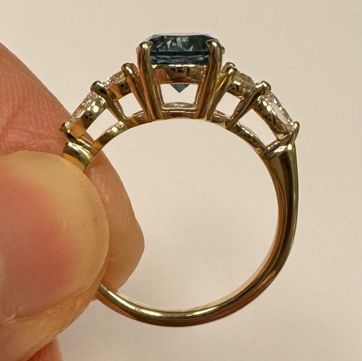 Custom 14k yellow gold sapphire and diamond engagement ring