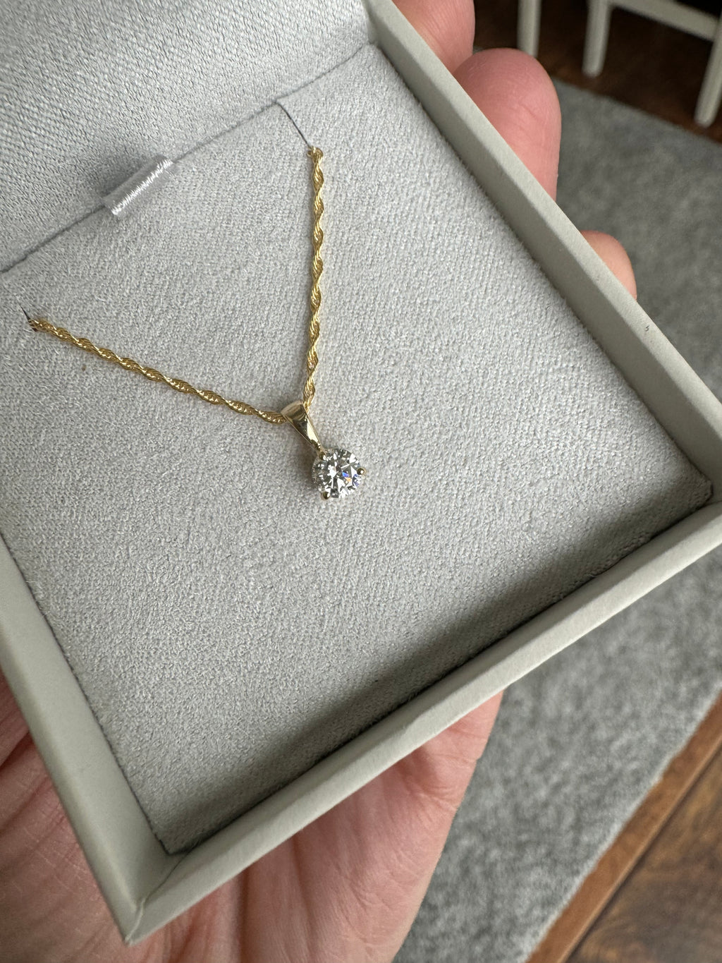 14k yg lab grown diamond pendant on a 10k yg rope chain (18")
