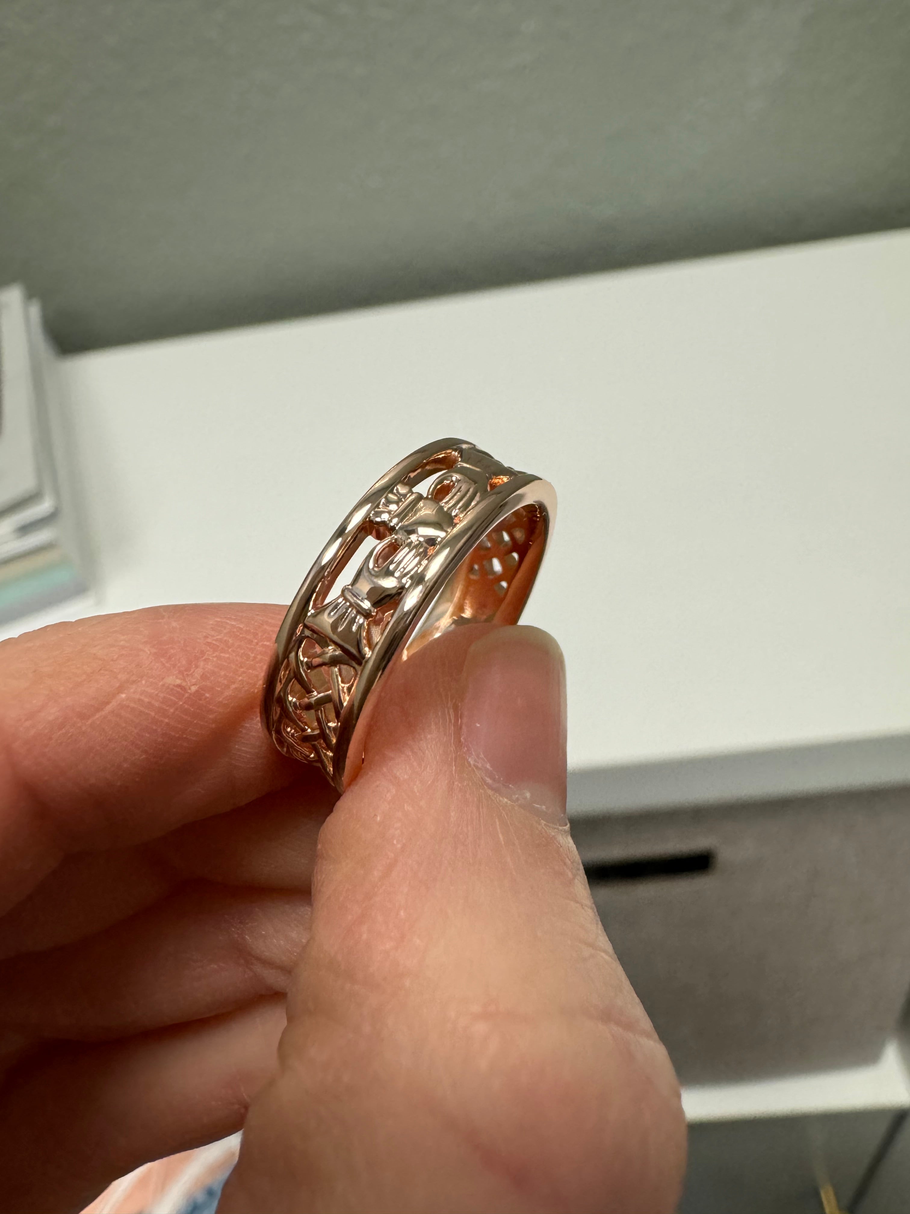 Custom: 10k rose gold claddagh woven ring