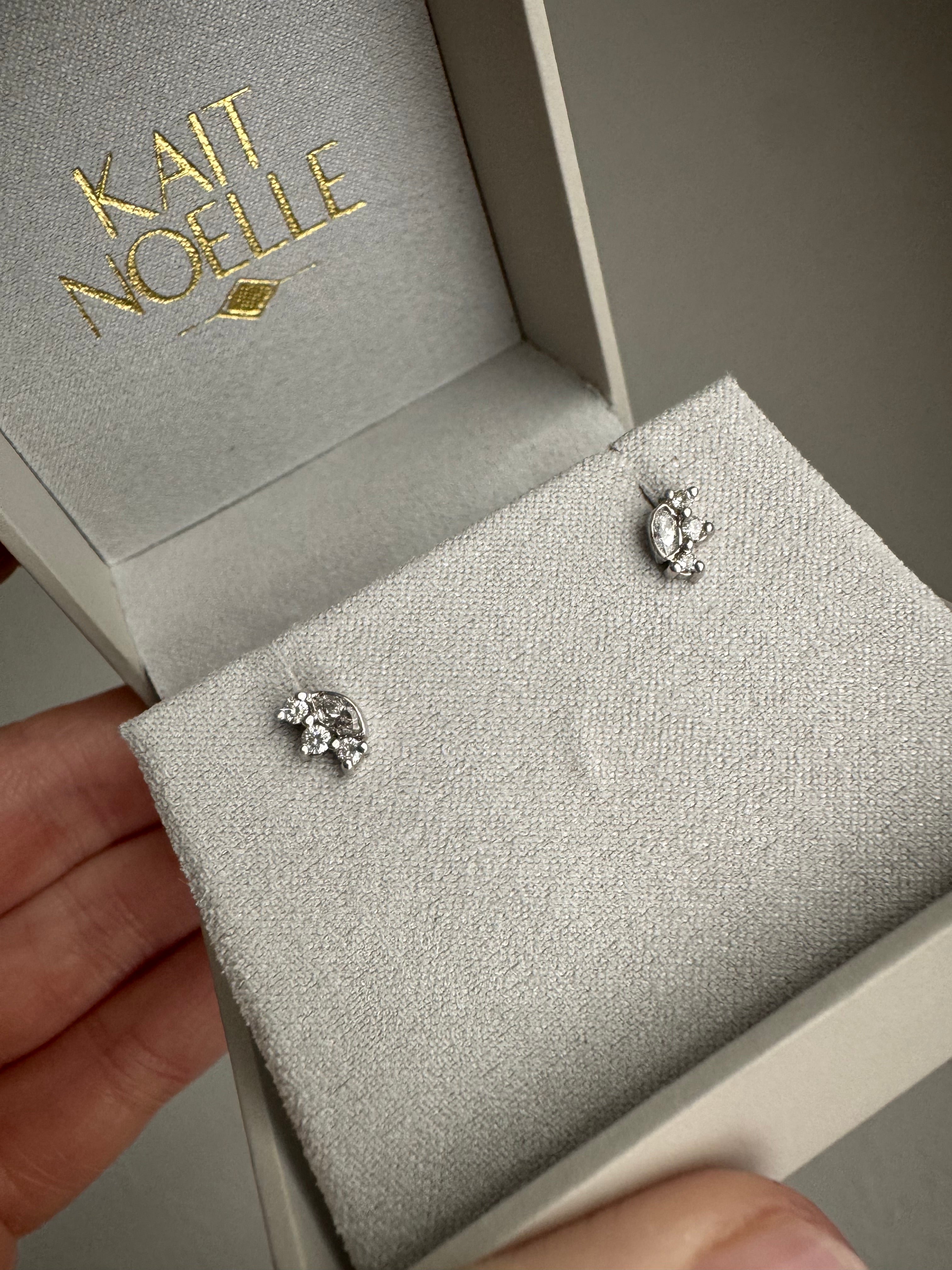 2 pairs of earrings using client's 4 marquise diamonds and 12 round diamonds (1- 14k yellow, 1- 14k white)