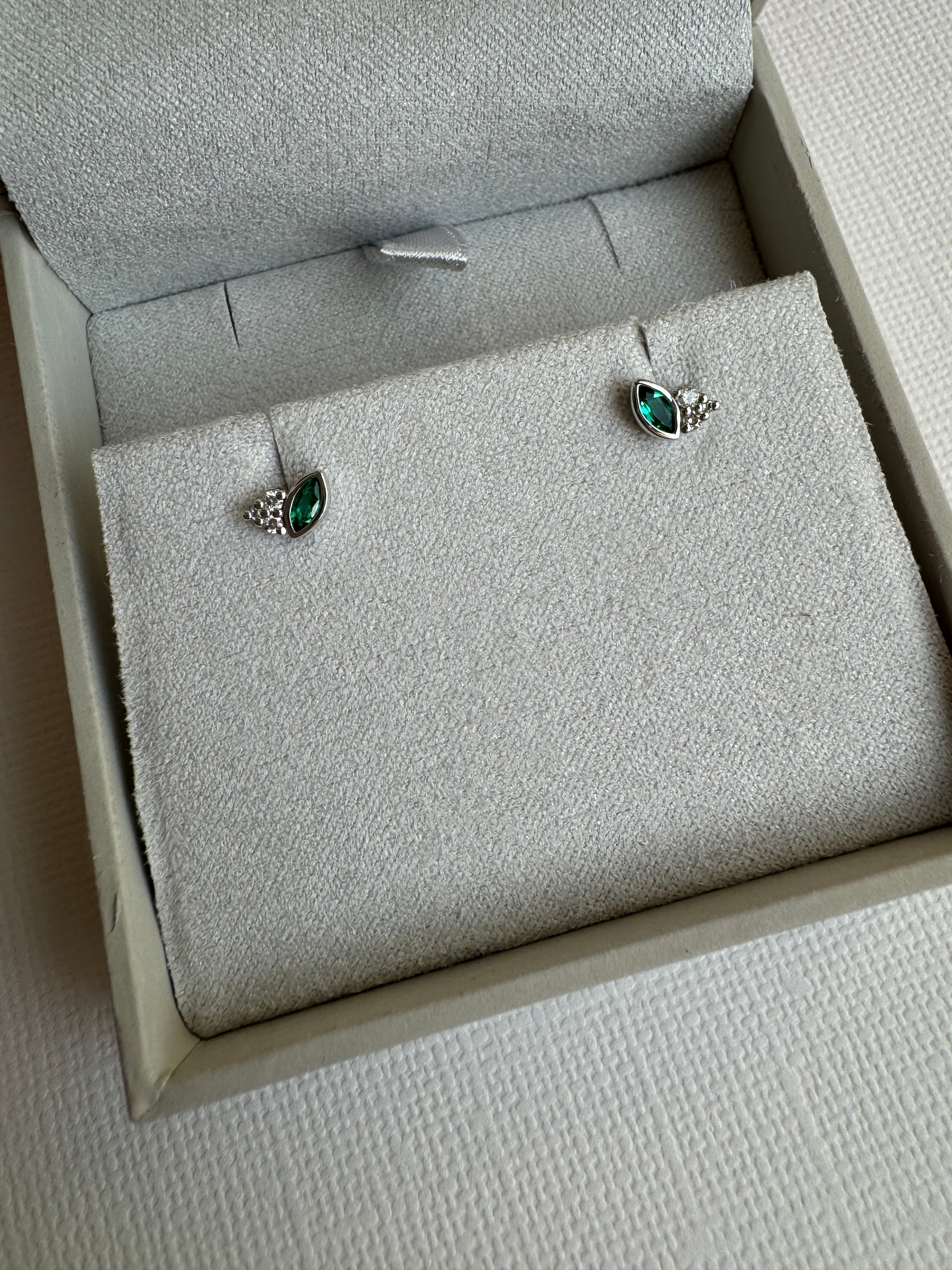 14K White Lab-Grown Emerald & .05 CTW Natural Diamond Earrings