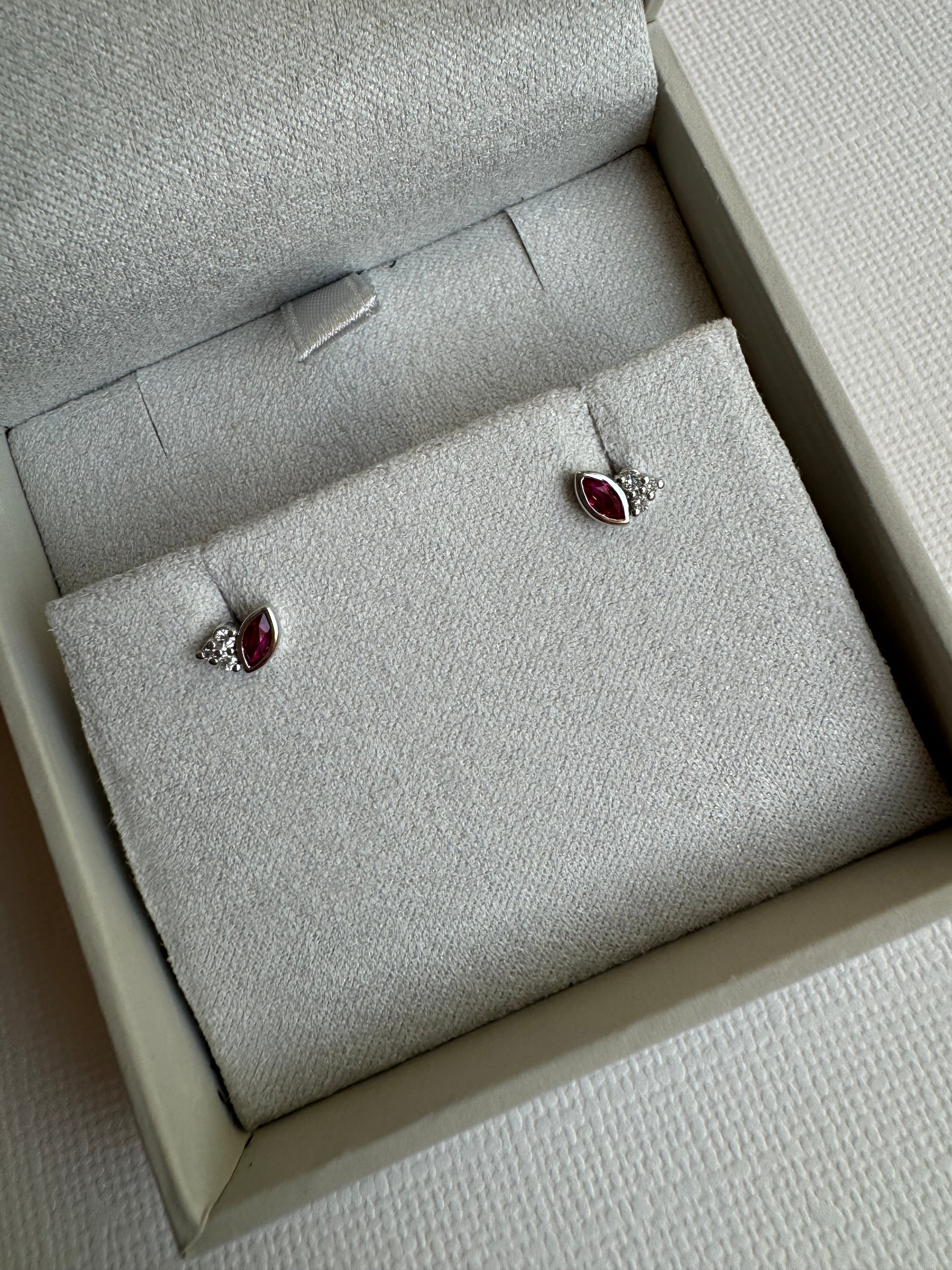 14K White Lab-Grown Ruby & .05 CTW Natural Diamond Earrings