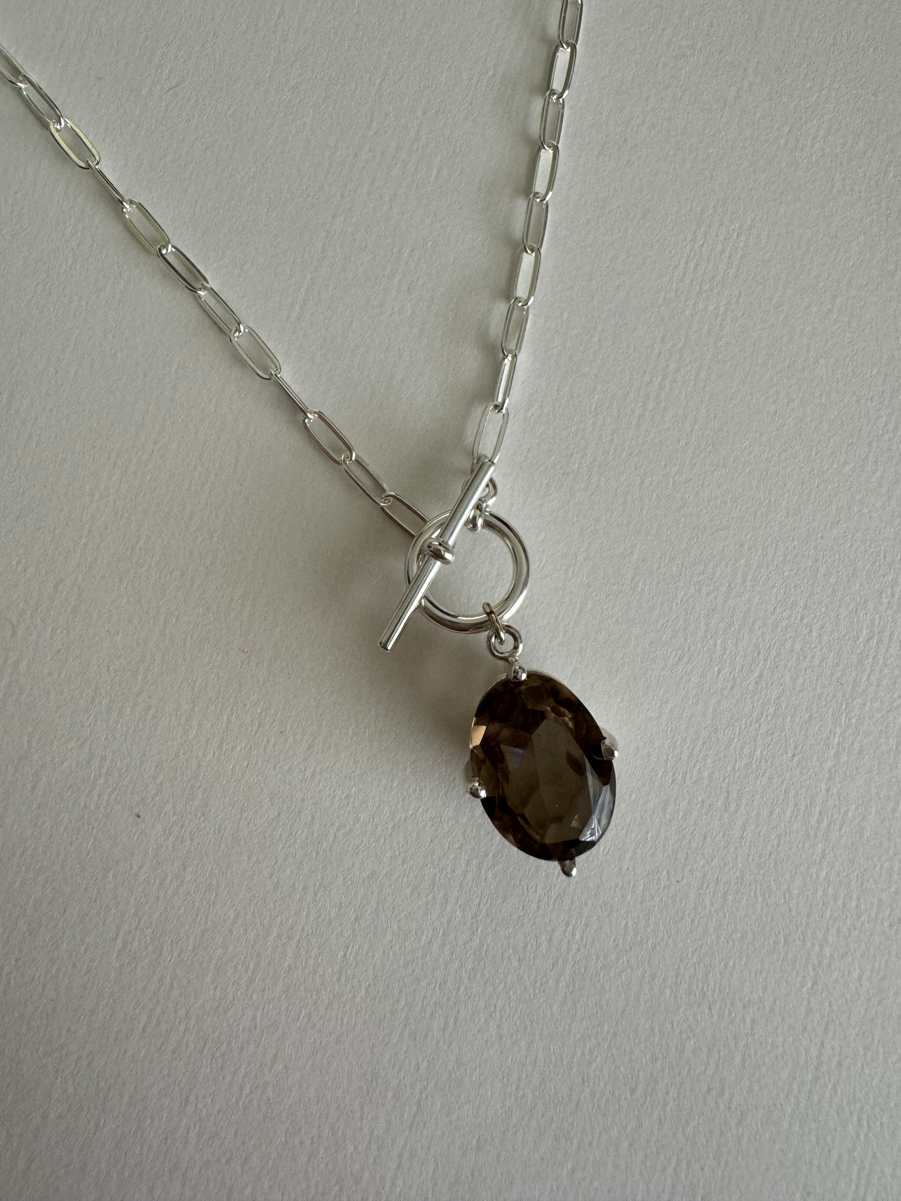 Sterling Silver Smokey Quartz Toggle Necklace